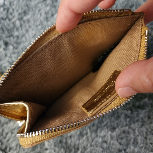 Madewell Zip Card Case Holder Gold Metallic Crocodile Embossed - Picture 6 of 8